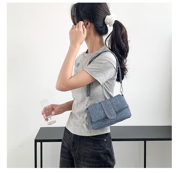 Nuova versione coreana del denim con effetto invecchiato di alta qualità, spalla singola da donna, design di nicchia, ascella in pelle PU_voghion.com