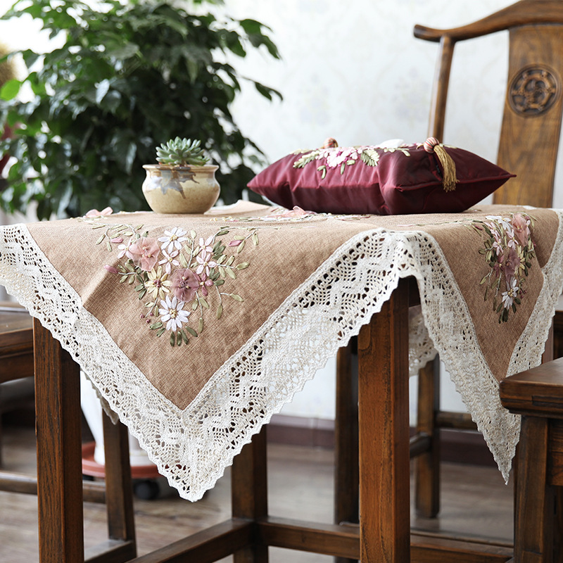 Jinhao bordado DIY mantel tela pastoral pequeño fresco rectangular mesa de café mantel cuadrado mantel