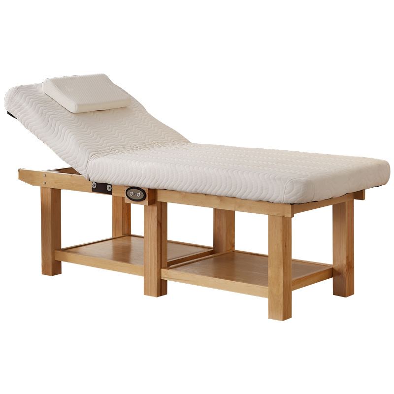 Cama de masaje eléctrica de fábrica cama de belleza de madera maciza salón de belleza de látex de alta calidad tatuaje bordado cama terapia de masaje con agujero