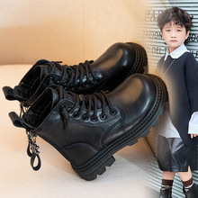 男童真皮马丁靴秋冬季新款棉靴2025儿童双拉链靴子中大童靴防滑靴