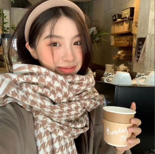 韩系马海毛氛围感粉色格纹围巾女冬季保暖百搭流苏长款围脖批发|undefined