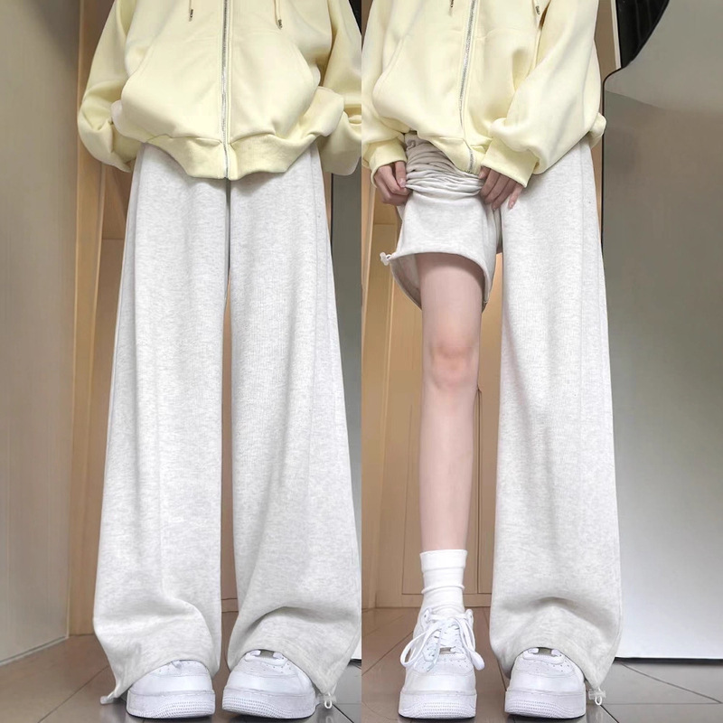 White-Gray American-Style Sports Pants for Women, Spring and Autumn 2026 New High-Waisted Petite Loose Slimming Casual Sweatpants
