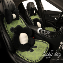 汽车座垫四季通用绿色蝴蝶结透气防滑简约半包潮款年轻人车内坐垫