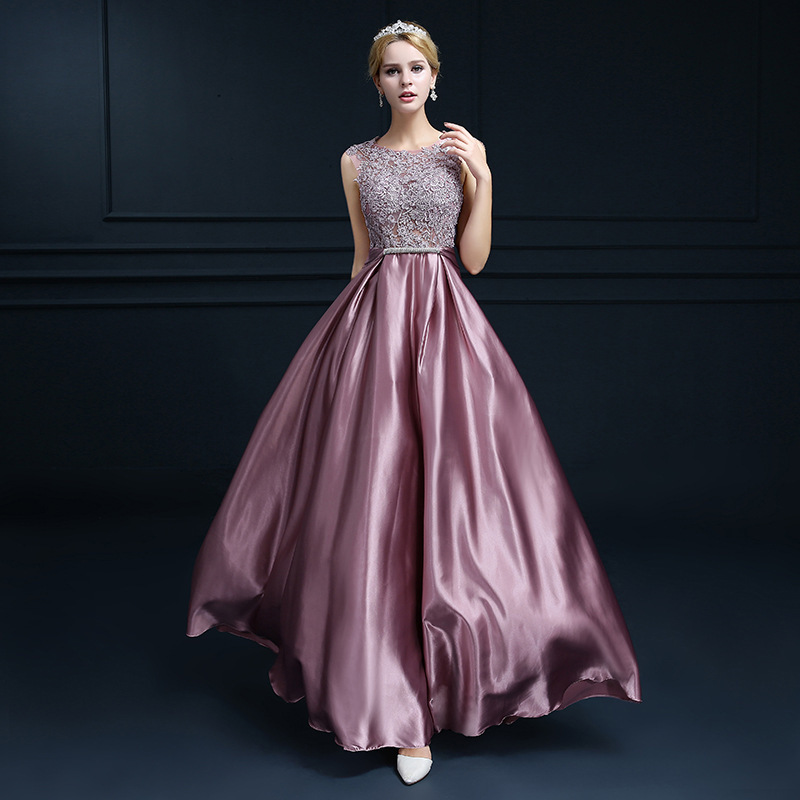 fuchsia long elegant evening dress sleevless
