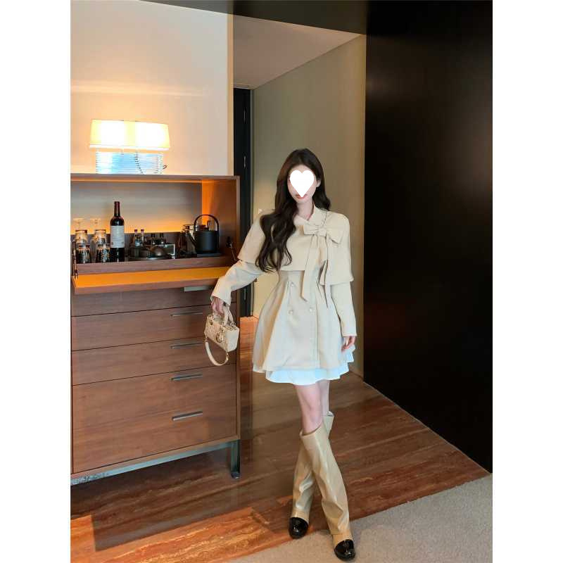 실제 가격으로 핫세일 여성용 키가 크고 작은 기질 정장, 윈드브레이커 정장 드레스, 부자 딸 케이프 코트