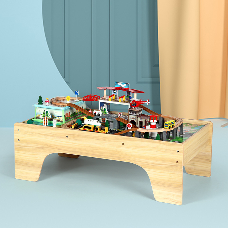 Mina de madera bloques construcción tren eléctrico modelo traje juguete para niños Parque atracciones montaje Mesa juego
