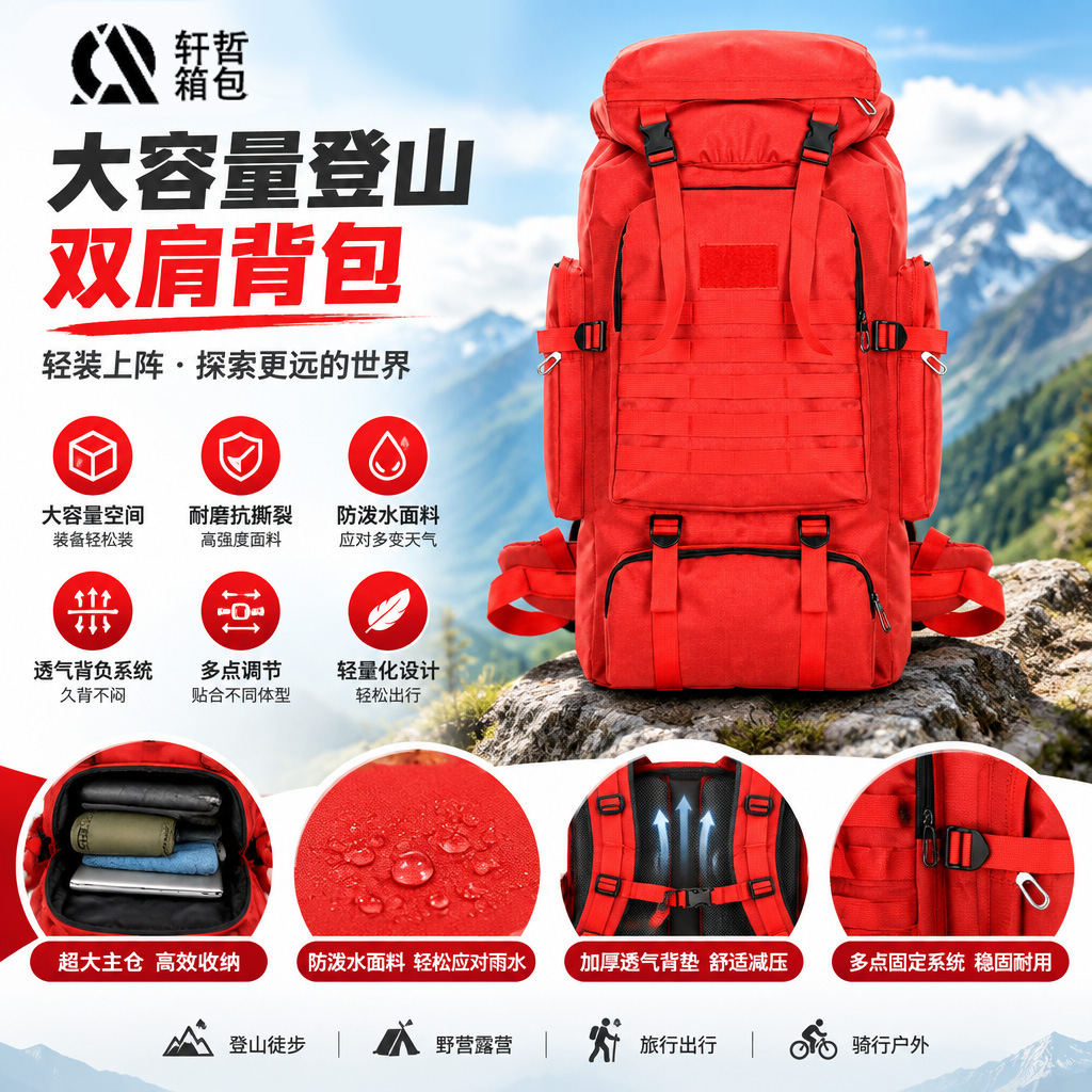 80L Outdoor Tactical Multi-Functional Large-Capacity Camping Style Mountaineering Cycling Hiking Backpack Outing Supplies Travel Bag