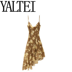 YALTEI春の新型女装欧米風フレンチファッション二重ハスの葉の縁のシフォンの襟のストラップのワンピース