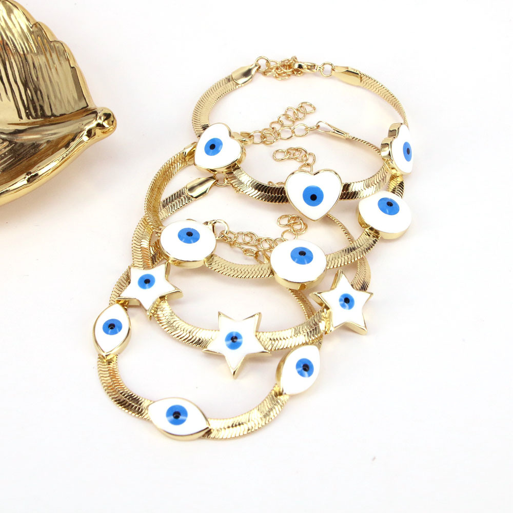 Fashion Star Heart Shape Eye Copper Bracelets Enamel Gold Plated Copper Bracelets