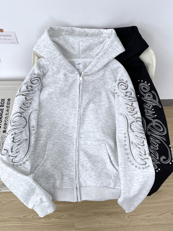 American Retro Rivet Embroidered Hooded Sweatshirt for Men and Women, New Spring Design, Hip-Hop Bf Loose Cardigan Jacket American Retro Rivet Embroidered Hooded Sweatshirt for Men and Women, New Spring Design, Hip-Hop Bf Loose Cardigan Jacket