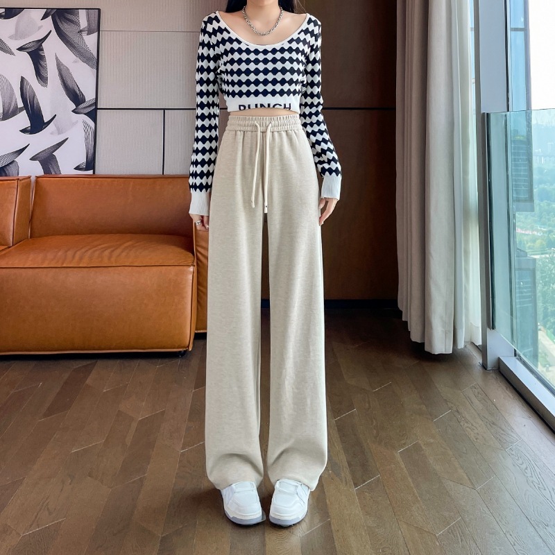 慵懒糯米裤女2023新款秋冬休闲加绒垂感针织裤窄版直筒阔腿裤1310
