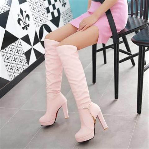 33-43 size European and American autumn and winter metal chain waterproof platform thick high heel round head high boots knee boots G299 33-43 size European and American autumn and winter metal chain waterproof platform thick high heel round head high boots knee boots G299