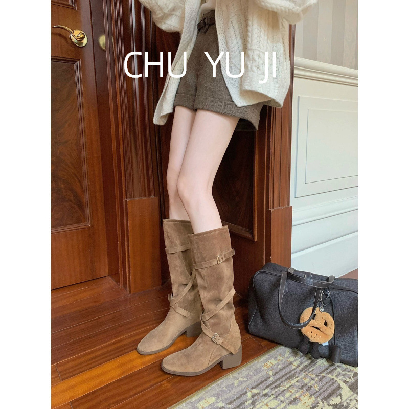 First Encounter Season: High-heeled, long-legged, pointed-toe, criss-cross strap, chunky-heeled riding boots, 2026 autumn/winter new collection, tall boots, long boots First Encounter Season: High-heeled, long-legged, pointed-toe, criss-cross strap, chunky-heeled riding boots, 2026 autumn/winter new collection, tall boots, long boots