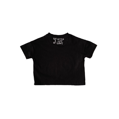 GL-kids Korean version of summer children's letter printed T-shirt on the back, unisex style for men and women, clean and refreshing black and white T-shirt