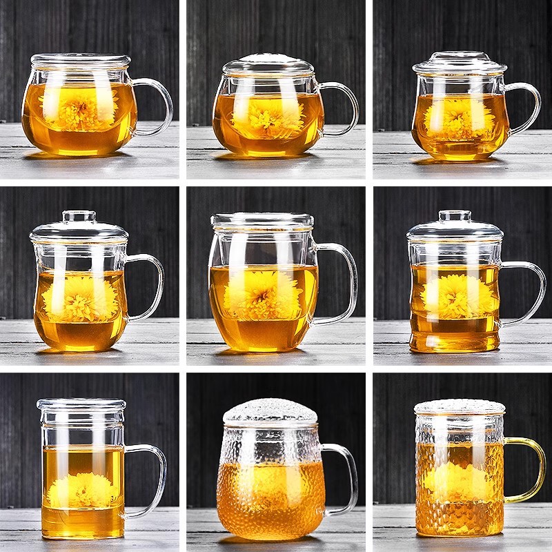 High borosilicate glass tea three-piece cup with filter tea cup office thickened tea water separation scented tea glass tea cup
