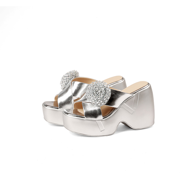 Dép sandal nữ quai chữ V đế xuồng cao gót 9 cm — màu đen, bạc chi tiết 27