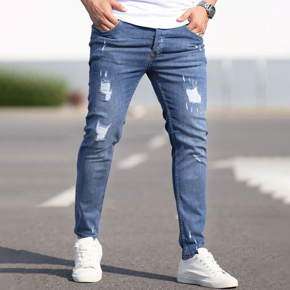 Cross-Border Hot-Selling Amazon Jeans for Young Men, Slim-Fit Long Pants, European and American Trendy Skinny Pants, Summer Style Cross-Border