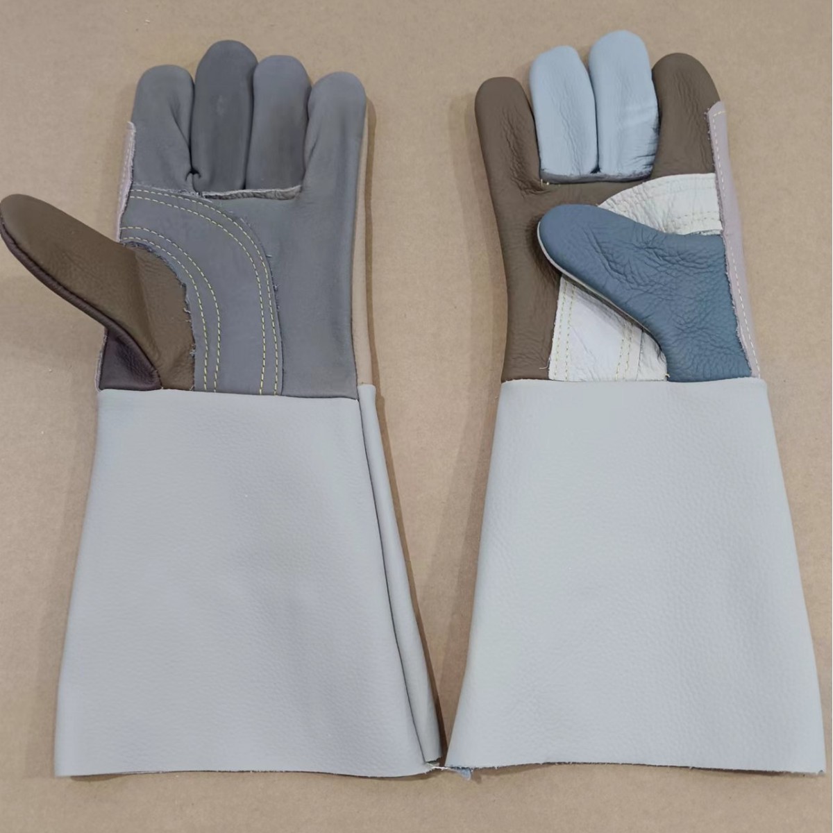 电焊手套加长款耐磨耐用七彩头层牛皮焊工焊接隔热耐高温防烫手套