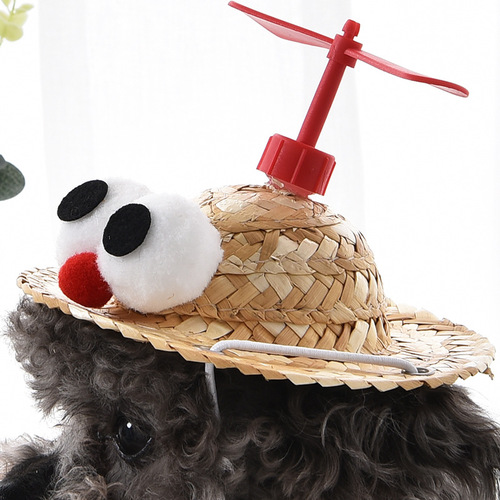 Dog Hat Summer Straw Pet Straw Hat Bamboo Dragonfly Adjustable Four Seasons Corgi Pet Headwear Sun Hat