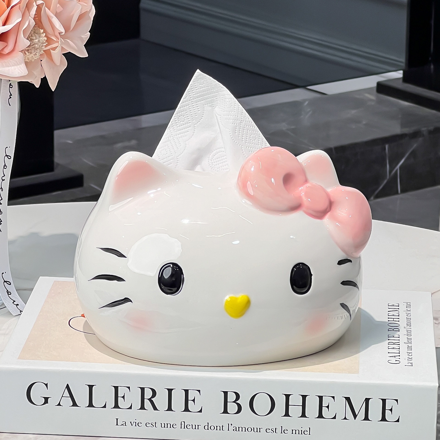 Caja de servillas de gato adorable caja de papel de salón caja de papel de cerámica caja de papel de cerámica decoración de mesa de té caja de servillas