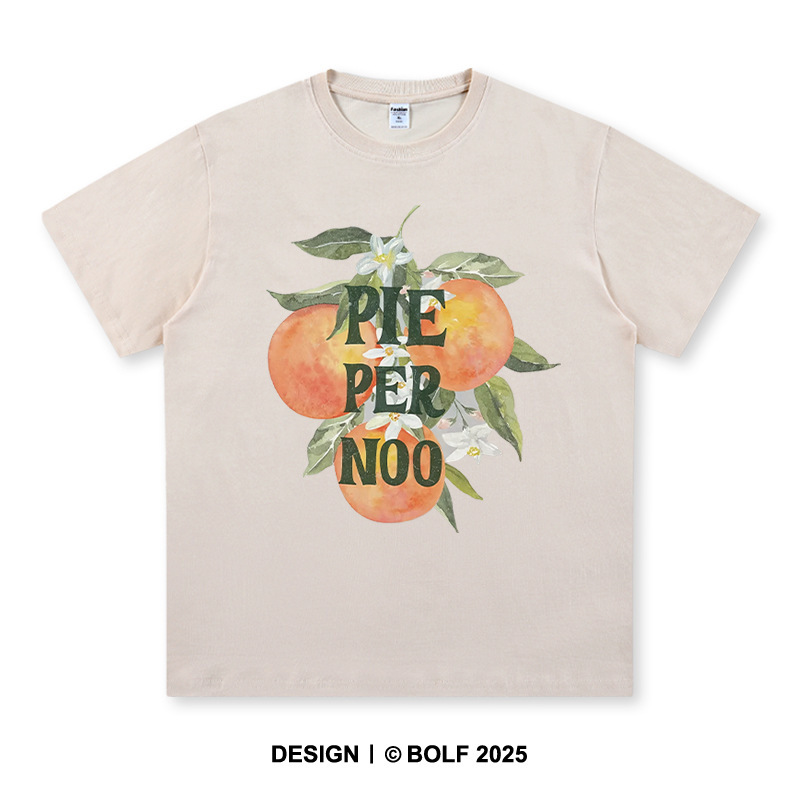 Peach Ink Men's and Women's Printed T-Shirt Tops Pure Cotton Chinese Brushstroke Pattern Cross-Border Trendy Brand