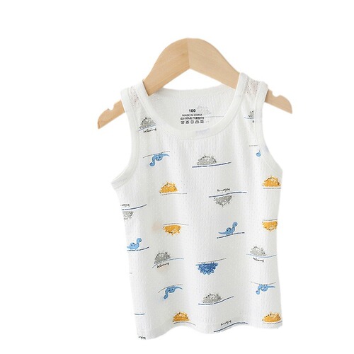 Boys' pure cotton summer vests for children with mesh crossbar, suitable for girls and babies, strap tops for boys and summer, medium to large children's vests