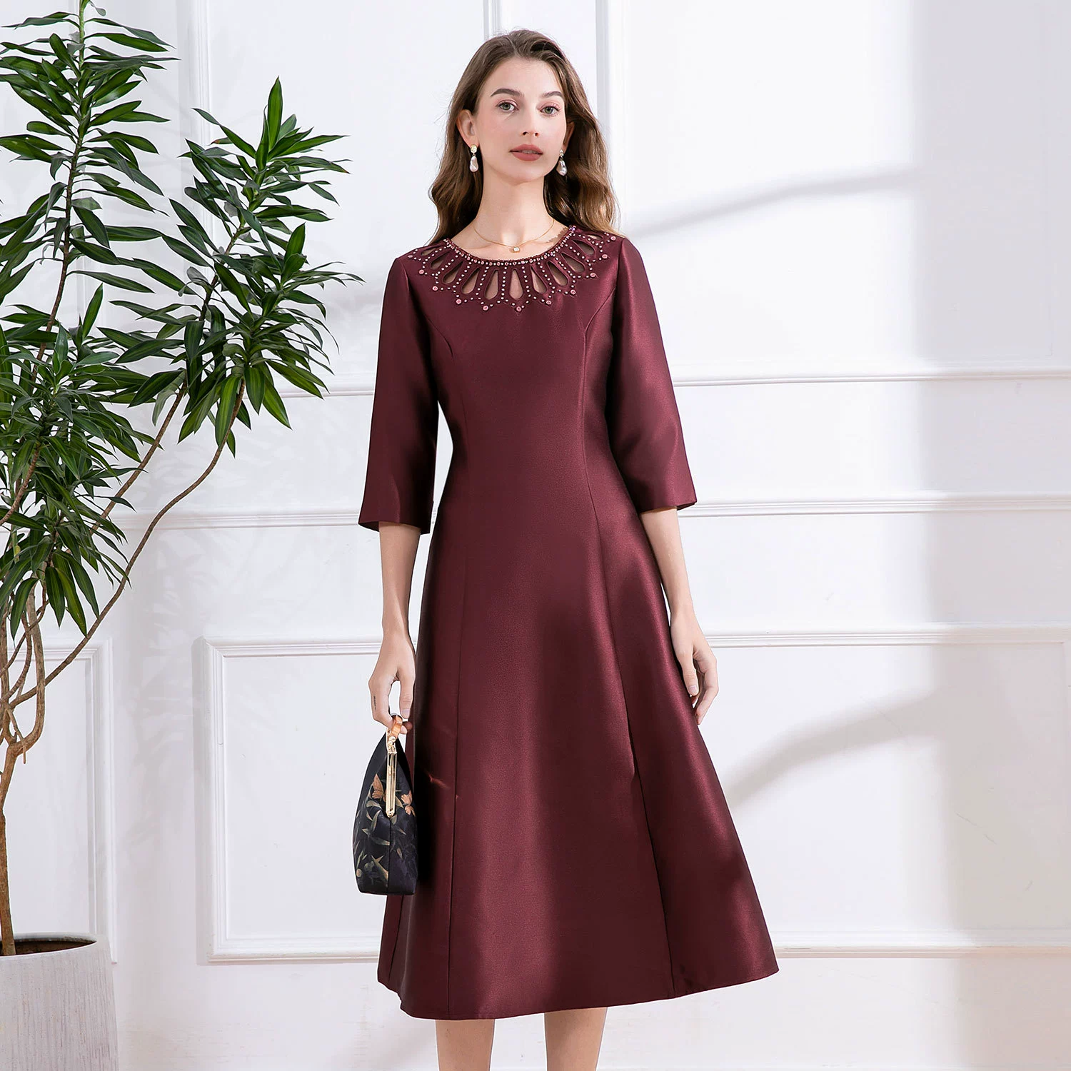 Шёлково-шерстяное платье для торжественных мероприятий из Шэньчжэня, для женщин среднего и старшего возраста, свадебное, для матери, свекрови, бабушки, цельное, оптом