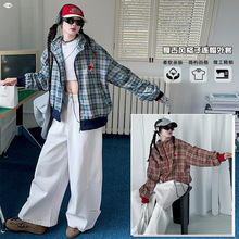 女童外套春秋款2025新款小女孩春装复古风格子连帽夹克衫上衣潮