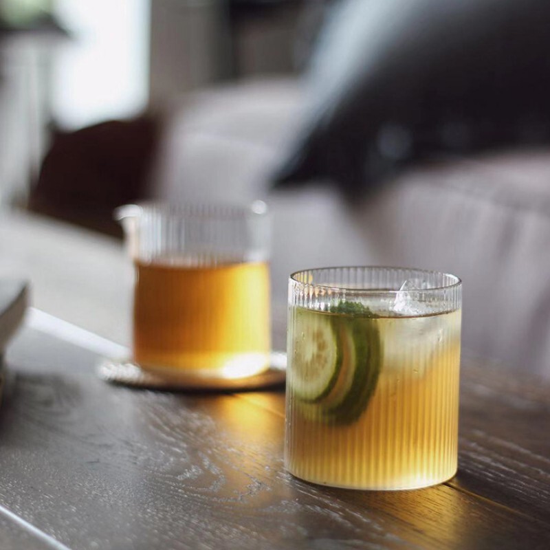 Glass water Cup vertical stripes coffee cup with straw water cup high temperature resistant household ice American latte milk beer cup Glass water Cup vertical stripes coffee cup with straw water cup high temperature resistant household ice American latte milk beer cup
