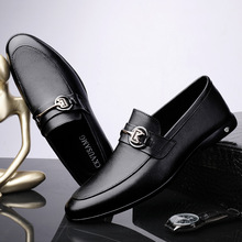 CKVUSAMG潮牌正品男士头层牛皮一脚蹬软面软底正装商务休闲男皮鞋