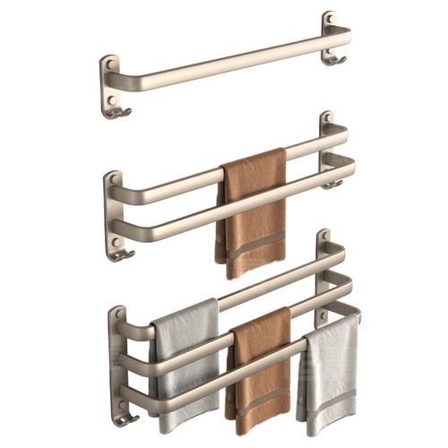 Towel bar punch-free gun ash bathroom towel storage rack bathroom hanging rod single double rod three rod wall hanging rack