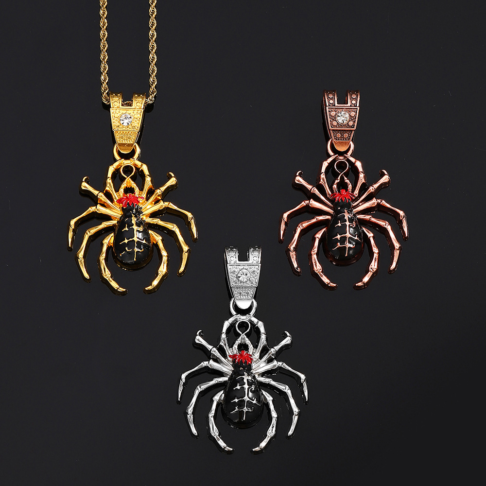 Hip-hop Halloween goteo de aceite colgante de aleación de araña personalidad animal europea y americana exagerada oscura araña collar de hombre