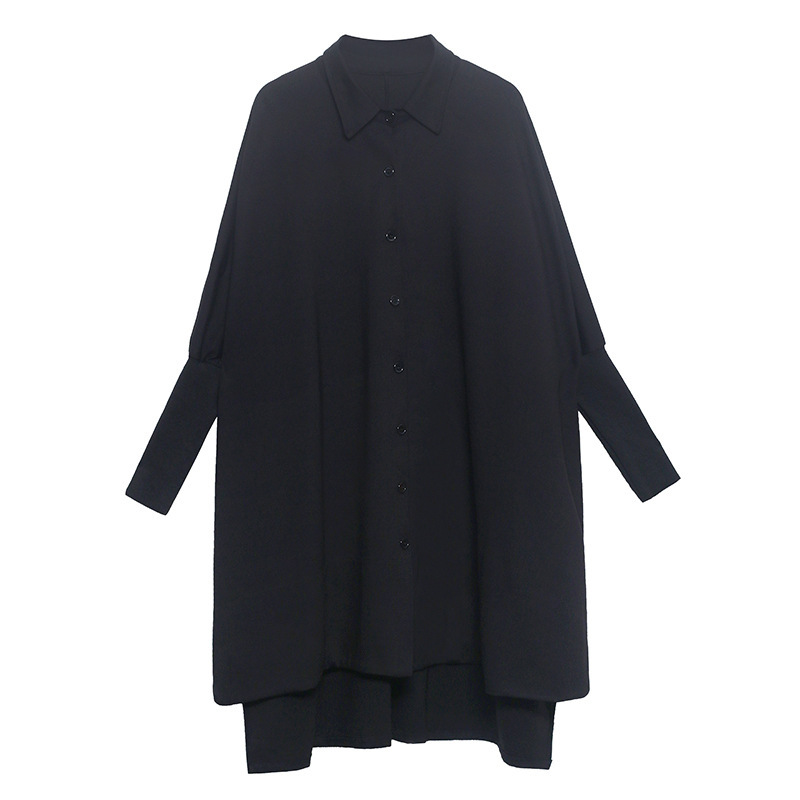 Yamamoto estilo oscuro asimétrico camisa para las mujeres primavera y otoño nueva suelta adelgazamiento moda casual drapeado capa superior