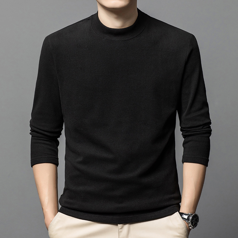 Yingao manga larga terciopelo color sólido medio cuello alto Otoño e Invierno hombres nueva ropa de otoño camiseta de los hombres de mediana edad al por mayor