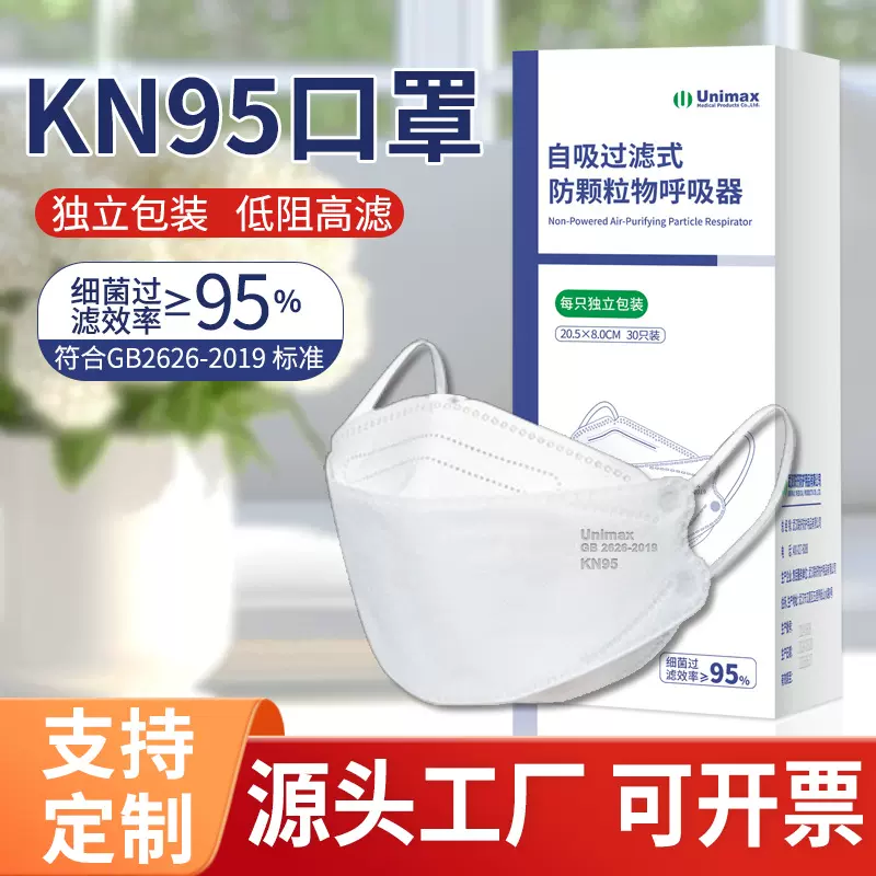 kn95口罩一次性立体四层3d女高颜值成人鱼嘴柳叶防尘男厂独立包装