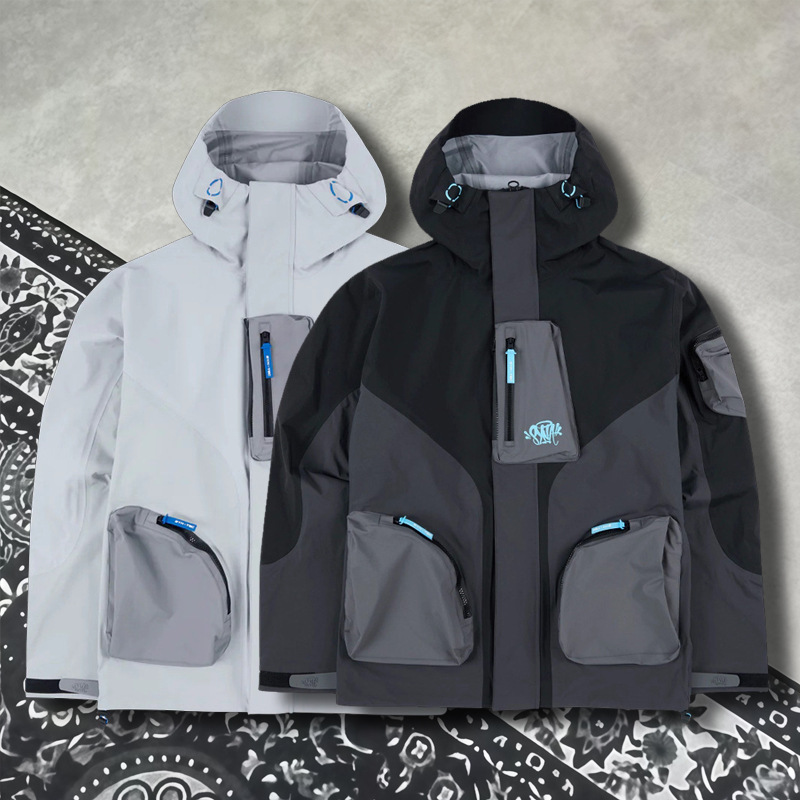 European and American Cross-Border New Autumn and Winter Stand-Up Collar Men's Work Jacket Loose and Versatile Embroidered Pattern Splicing Jacket Windbreaker
