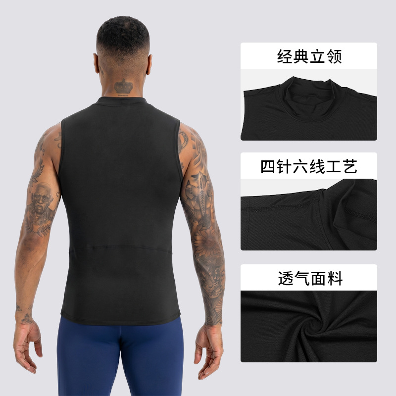 Hombre respirante chaleco de secado rápido cuello vertical ropa de fitness ajustada atletismo correr camiseta deportiva sin mangas verano