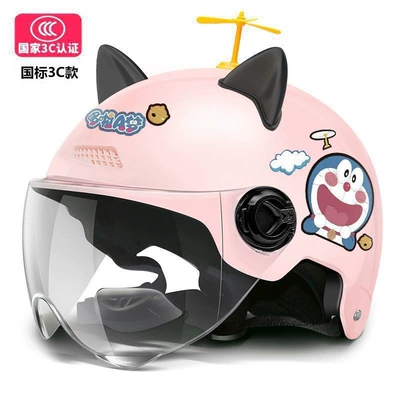 Cat safety helmet certified for adults, Motosiklet kaskı (dəbilqə) - 3cdoraemon-pink-black-ears-windmill-white-mirror