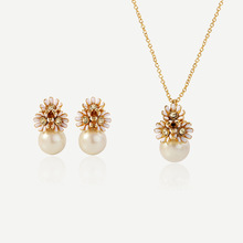 貝殼珍珠項鏈女花朵耳環女式耳釘琺琅釉套裝歐美流行飾品一件代發