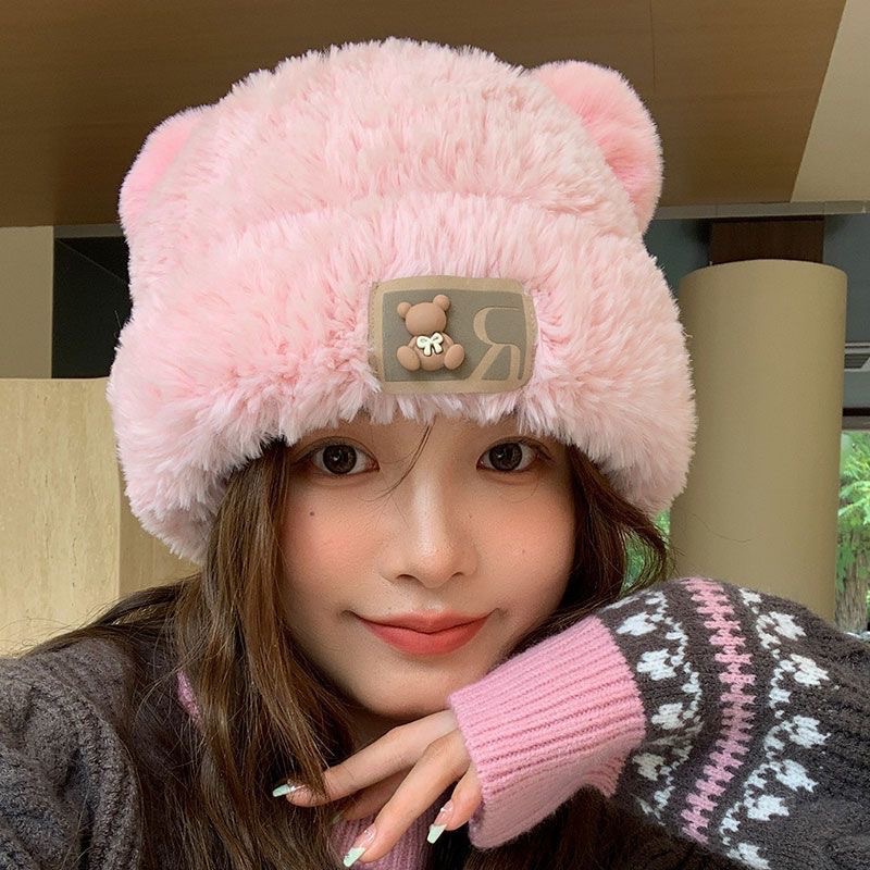 New Cute And Versatile Teddy Bear Plush Hat For Women, Korean Version, Outdoor Warmth And Cold Protection, Ear Protection, Woolen Hat, Knitted Hat_voghion.com