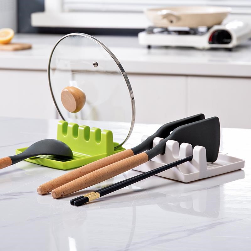 Cocina hogar multi-funcional espátula estante cuchara estante de almacenamiento espátula pad titular cocina estante de almacenamiento olla cubierta rack