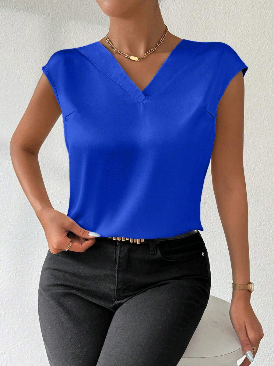 Amazon Cross-border primavera y verano nueva camisa de satén para mujer, fiesta de comercio exterior europeo y americano, camisa informal de satén de manga corta con cuello en V