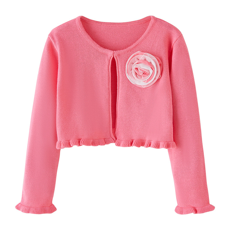 Cardigan en tricot à dentelle florale pour filles et mères – Pull en coton doux pour le printemps et l'automne pour tout-petits et enfants (3-8 ans, 100-140 cm) – Bleu marine et rose_voghion.com