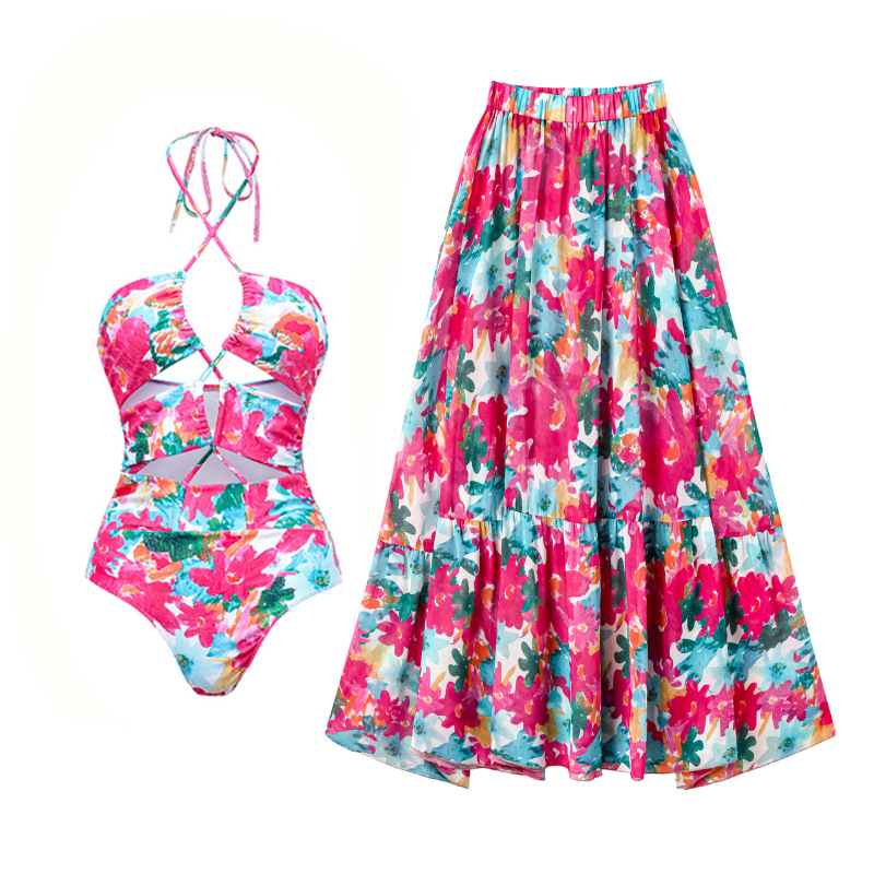 Women's Vacation Sexy Ditsy Floral Printing Hollow Out 2 Piece Set One Piece display picture 5