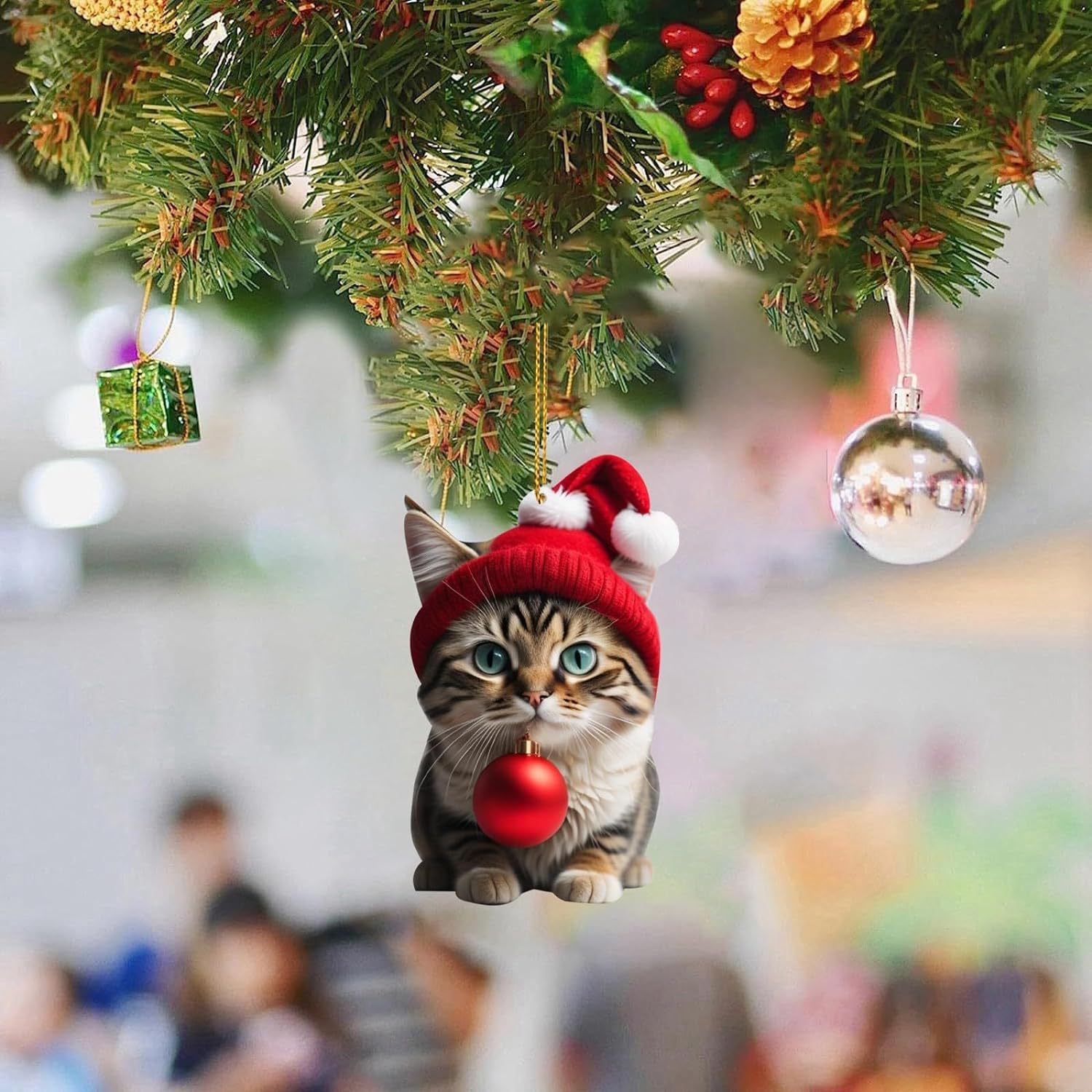 Cruzar la frontera nueva Navidad creativo lindo gato Navidad casa árbol de Navidad decoraciones acrílico colgante plana