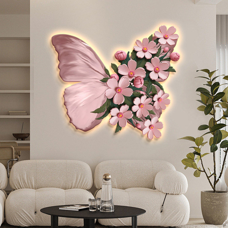 Cream-style butterfly living room decorative painting, sofa background wall hanging painting, high-end floral dining room and master bedroom headboard mural