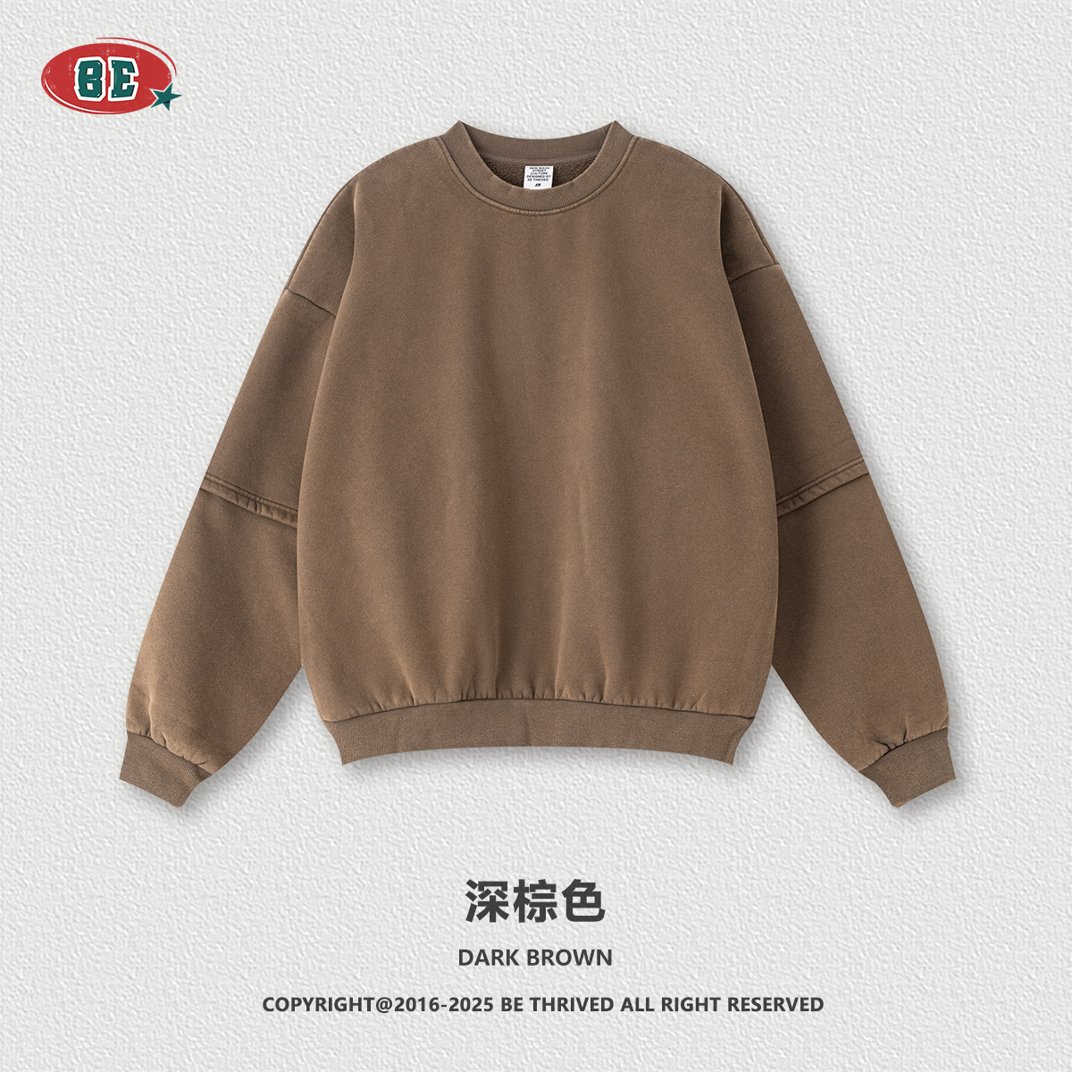 BE ropa de hombre | Sudadera para hombre con forro polar, cuello redondo, estilo europeo y americano, de marca de moda para comercio exterior, con lavado y efecto desgastado, diseño de patchwork de dos piezas falsas y estampado de copos de nieve.