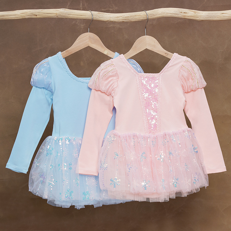 Ropa de baile para niños Ropa de entrenamiento de baile de manga abullonada de manga larga de otoño e invierno Falda de ballet para niñas Ropa de Año Nuevo para niños