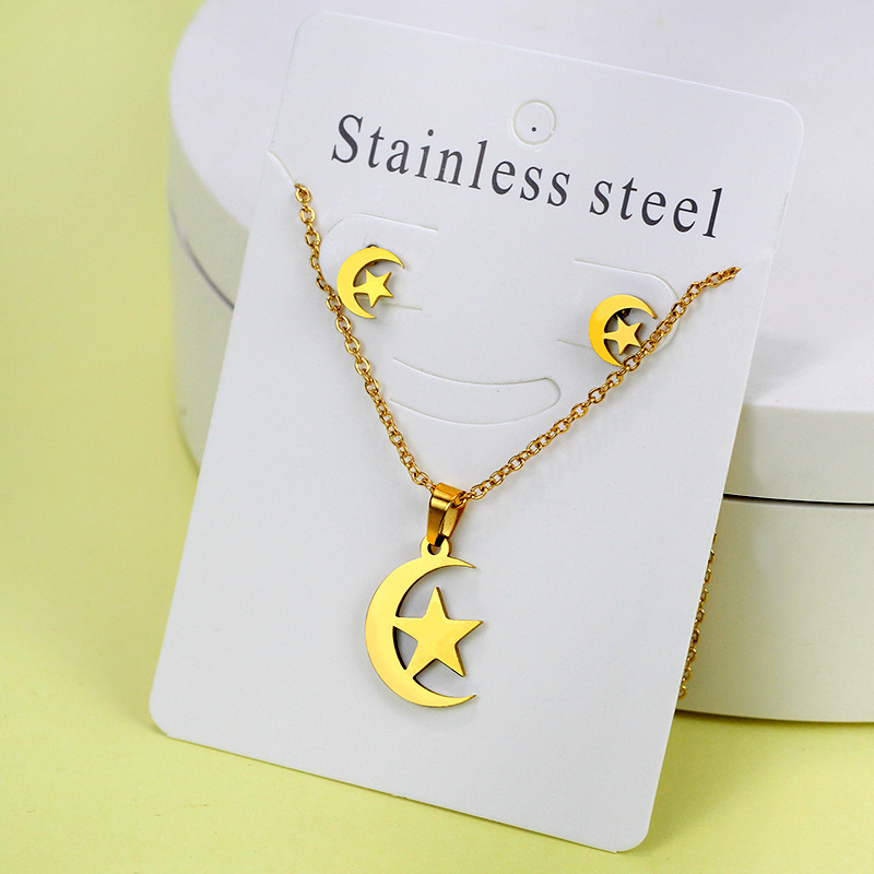 Conjunto de collar de pendientes de oro de acero inoxidable europeo y americano, collar de mariposa de amor de diamante, colgante, cadena de clavícula, fábrica al por mayor