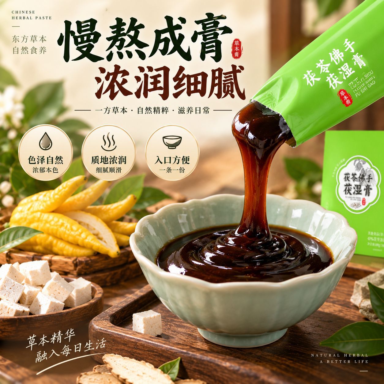 Fu Ling Gao (Poria & Wuzhimaotao Herbal Paste) — Ready-to-Eat Herbal Paste Sachets, 100g key features